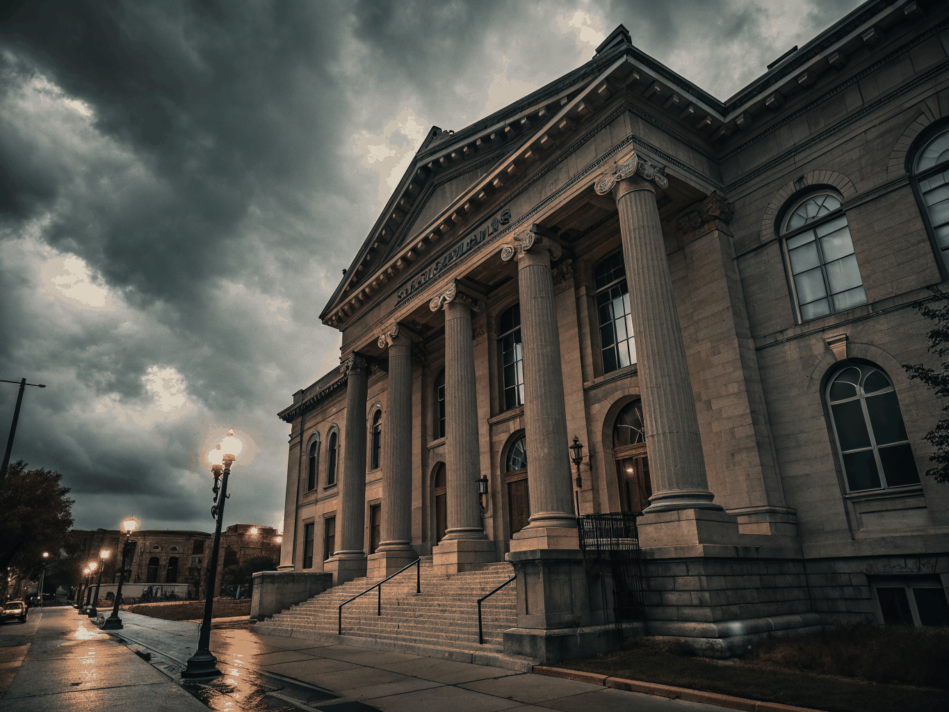 Architectural neoclassical courthouse columns and facade